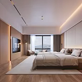 Hotel Guest Room Modern Interior With Wooden Elements Large Window TV And Comfortable Bed