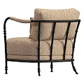 Beige Woven Single Sofa With Black Metal Armrests And Soft Cushions