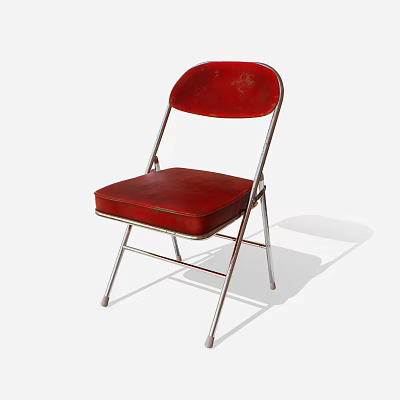 Red Folding Dining Chair With Metal Frame And Leather Seat Backrest 3d model