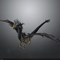 3D Rendered Mythical Dragon Creature With Spread Wings Blue Head And Spiked Back