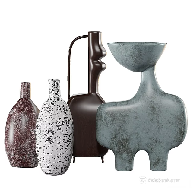 Decorative Ceramic Vessels With Unique Shapes And Colorful Artistic Designs 3d model 