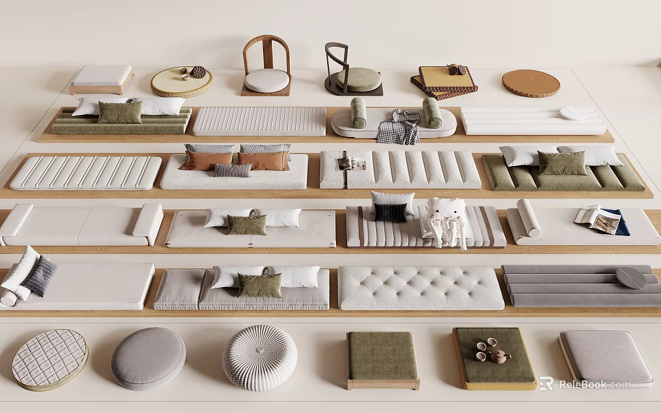 Modern Minimalist Furniture Collection Featuring Sofas Chairs Tables Cushions And Neutral Tones 3d model 