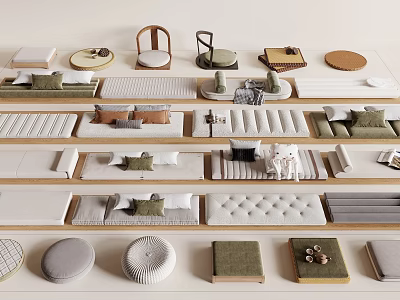 Modern Minimalist Furniture Collection Featuring Sofas Chairs Tables Cushions And Neutral Tones 3d model