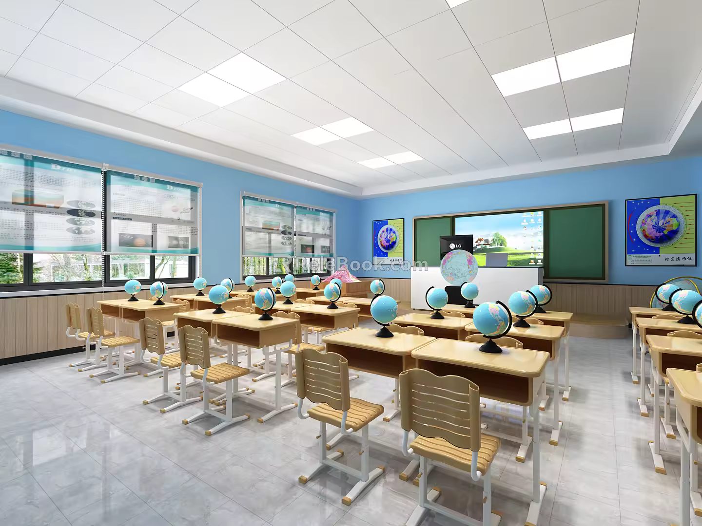 modern classroom school geography classroom student computer room 3d model