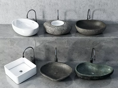 Modern Bathroom Sinks With Various Shapes Including Round Square And Stone Ceramic Designs 3d model