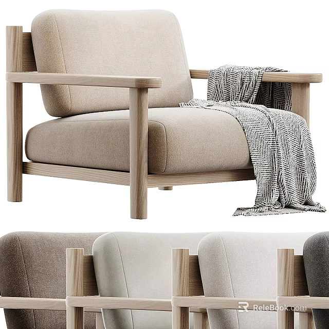 Modern Single Sofa With Wooden Frame Beige Cushion Striped Blanket And Multiple Colors 3d model 
