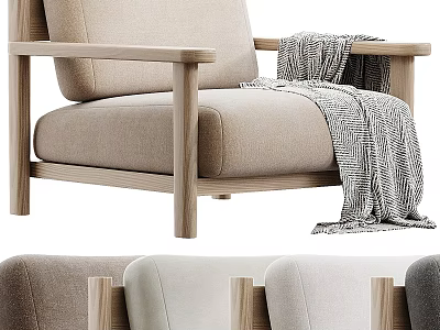 Modern Single Sofa With Wooden Frame Beige Cushion Striped Blanket And Multiple Colors 3d model