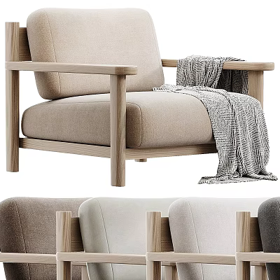 Modern Single Sofa With Wooden Frame Beige Cushion Striped Blanket And Multiple Colors 3d model