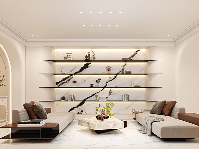 Modern Study Room Interior With Shelves Sofas And Coffee Table 3d model