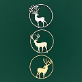 Elegant Deer Silhouette Wall Decor With Circular Frames On Green Background 3d model