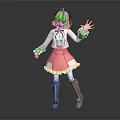 Cute 3D Anime Character With Blonde Hair Headphones White Top Pink Skirt And Purple Boots