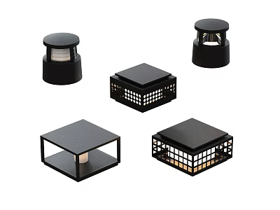 Modern Black Outdoor Lights Featuring Different Stylish Designs And Shapes 3d model