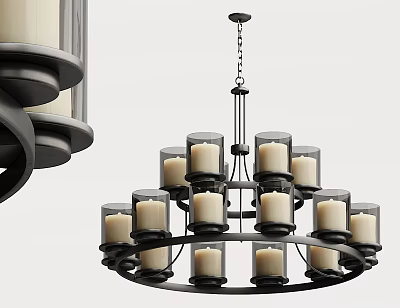 Modern Chandelier With Black Metal Frame Clear Glass Shades And Candle Shaped Lights 3d model