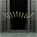Cube Shaped Pendant Lights Hanging In Dark Background Space With Dark Pillars And Steps 3d model