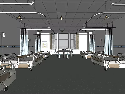 Hospital Ward Interior With Multiple Beds Medical Equipment Room Layout And Ceiling Lights 3d model