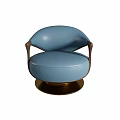 Modern Elegant Blue Leather Accent Chair With Dark Wood Frame And Round Base