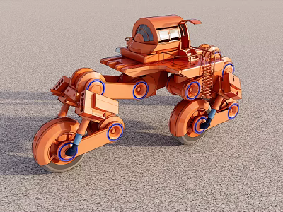 Orange Sci Fi Mechanical Vehicle With Multiple Wheels Intricate Design And Small Cockpit 3d model