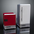 Red Compact Freezer and White Upright Refrigerator with Modern Sleek Design on Black Surface