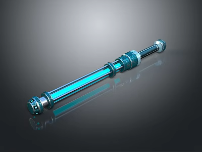 Blue Cylindrical Mechanical Shaft With Metal End Connectors And Glossy Surface 3d model