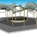 Modern Curved Pergola With Netted Top And Circular Paved Floor Area