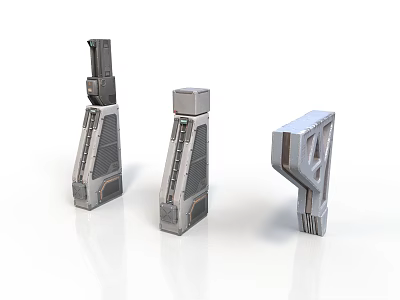 Futuristic Metallic Structural Components With Geometric Shapes And Angular Design 3d model