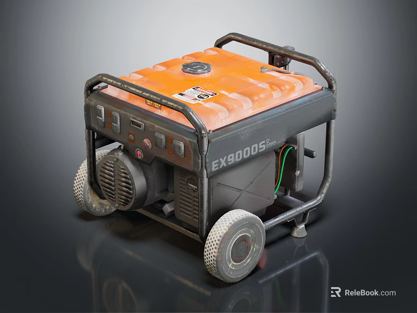 Orange And Black EX9000S Generator With Portable Wheels For Reliable Power Supply 3d model 