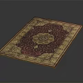 Traditional Square Carpet with Intricate Red Purple Patterns and Beige Golden Border