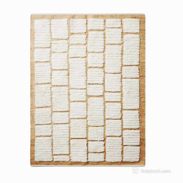 Square Area Rug With White Grid Pattern And Natural Border For Home Decor 3d model