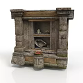 Carved Stone Sculpture with Decorative Niche and Ornate Vessel on Base