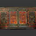 Colorful Hand Painted Console Cabinet With Traditional Decorative Patterns And Red Black Finish