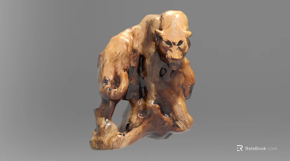 Hand Carved Wooden Monkey Sculpture With Natural Wood Texture And Artistic Details 3d model 