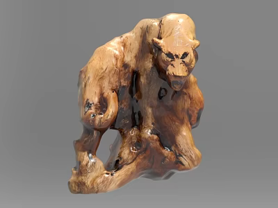Hand Carved Wooden Monkey Sculpture With Natural Wood Texture And Artistic Details 3d model