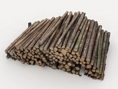 Neatly Stacked Natural Wood Logs For Fireplace And Heating Use 3d model