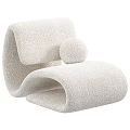 Beige Linen Fabric Modern Curved Leisure Chair With Small Round Pillow