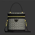Stylish Round Box Bag With Patterned Surface Yellow Zipper Leather Handle And Shoulder Strap 3d model