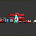 Essential Emergency First Aid Equipment With Kits Bandages And Medicine Bottles