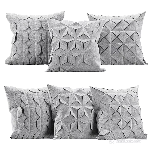 Modern Decorative Throw Pillows With Geometric 3D Textured Gray Fabric Design 3d model 