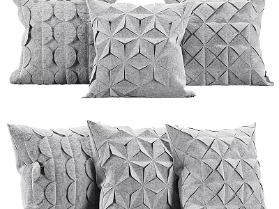Modern Decorative Throw Pillows With Geometric 3D Textured Gray Fabric Design 3d model