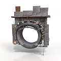 Detailed Industrial Brick Structure Featuring Circular Metal Ring Chimney And Framework