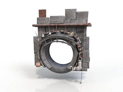 Detailed Industrial Brick Structure Featuring Circular Metal Ring Chimney And Framework 3d model