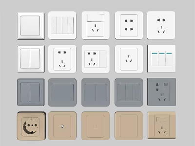Various Color Switch Panels With Different Design Sockets And Switches 3d model
