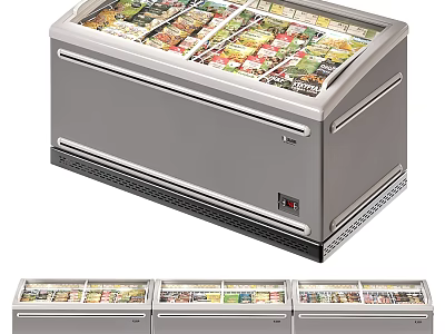 Row Of Commercial Display Freezers With Stainless Steel Body And Transparent Glass Top 3d model