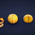 Fresh Oranges In Whole Peeled Segmented States With Peel On Dark Blue Background