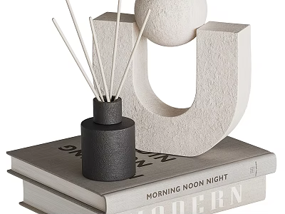 Modern Minimalist Decorative Ornament Set With Reed Diffuser U Shaped Ornament And Stacked Books 3d model