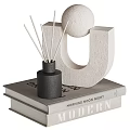 Modern Minimalist Decorative Ornament Set With Reed Diffuser U Shaped Ornament And Stacked Books