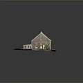 Scenic Historical Stone Building with Red Roof Small Annex and Green Grass