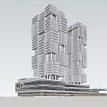 Modern High Rise Office Building With Stacked Glass Facade And Greenery Design