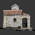 Traditional Stone Chapel Building With Red Tiled Roof Arched Doorway And Small Tower