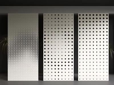 Stylish Perforated Wall Panels Featuring Geometric Hexagonal And Circular Patterns 3d model