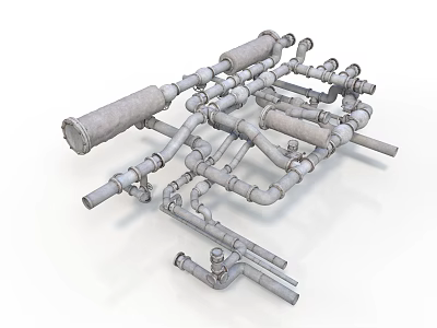Industrial Equipment Complex Pipeline System With Multiple Pipes Valves And Connectors 3d model